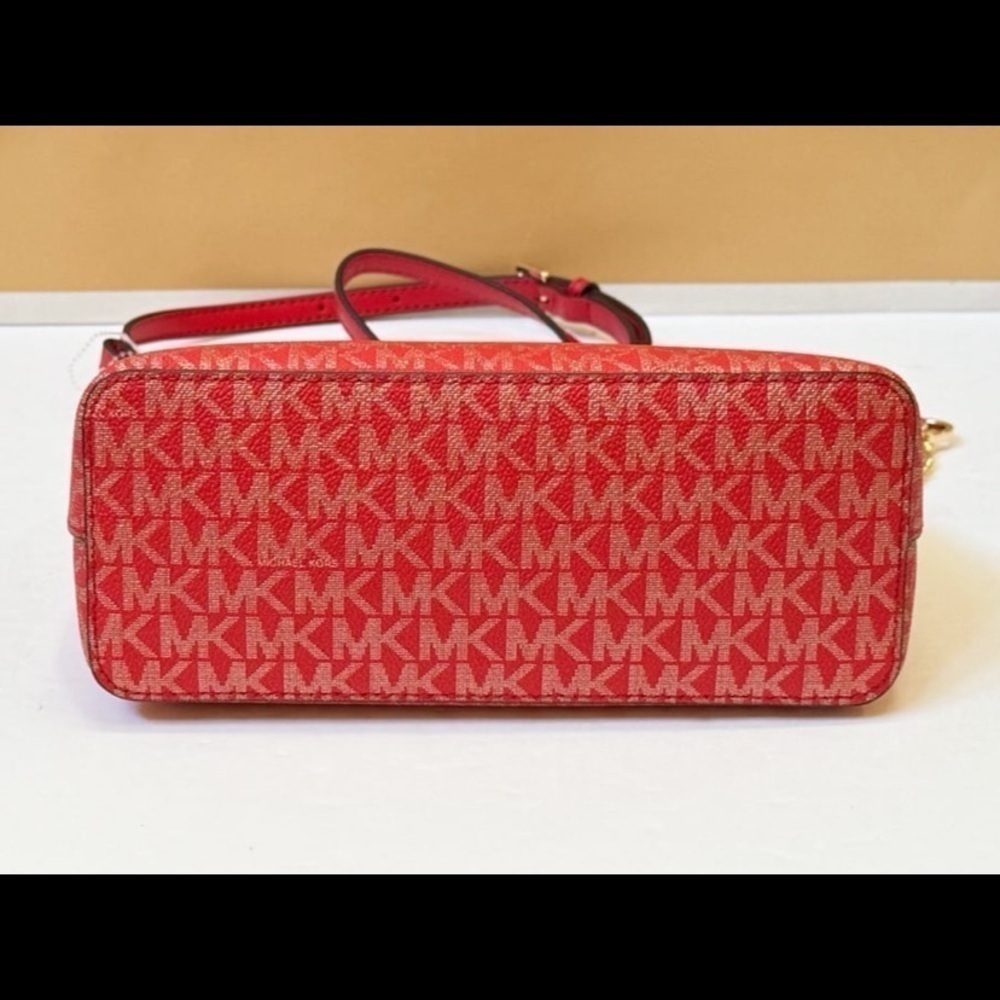 Michael Kors Jet Set Red Metallic Signature Logo Dome Crossbody Bag New Handbag - Picture 5 of 9